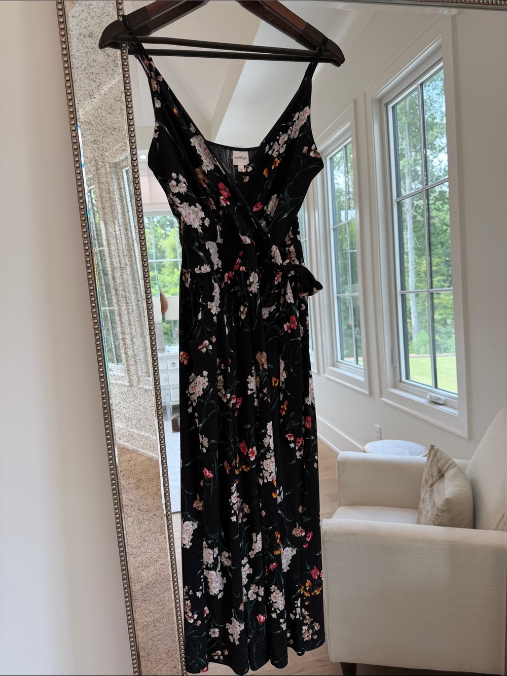 Sleeveless Black Floral Wrap Dress